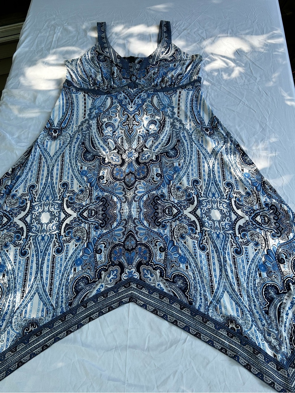 INC International Concepts Blue Paisley V-Neck  handkerchief hem Maxi Dress 1X - Picture 7 of 16